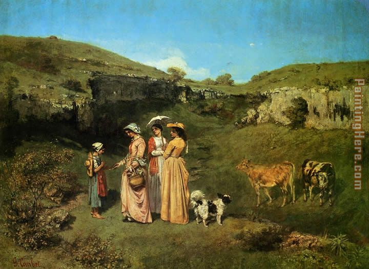 The Young Ladies of the Village painting - Gustave Courbet The Young Ladies of the Village art painting